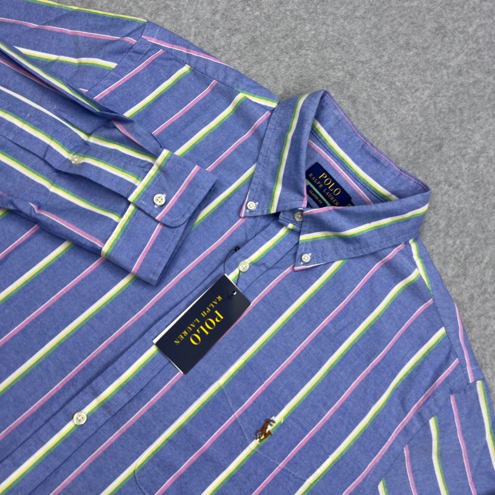 NEW Polo Ralph Lauren Classic Fit Striped Oxford Shirt Mens XL Flesh Pony Button